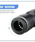 Close-up of All in One 40 Piece Push to Connect Fittings Kit showing 360-degree rotation feature.