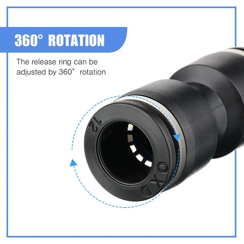 Close-up of All in One 40 Piece Push to Connect Fittings Kit showing 360-degree rotation feature.