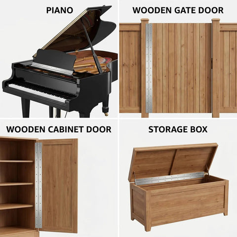 2 Pack 48 Inch 3 Wide Stainless Steel Piano Hinge Heavy Duty Continuous Hinge on wooden cabinet, gate, piano, and storage box