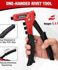 One Handed Rivet Gun Kit With 200 Pop Rivets And 4 Interchangeable Nosepieces 4 HSS Drill Bits Carrying Case ergonomic grip