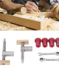 19mm Woodworking Desktop Clamp Set With Stainless Steel Brass Stop Bench Dogs And 2 Ratchet Wrenches on workbench