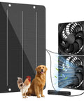 Solar Powered Fan Kit 12.6 Inch IPX7 Weatherproof with 15W solar panel and dual fans, suitable for coops, doghouses, and greenhouses.