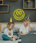 Happy Face Neon Sign LED Neon Light Wall Decor USB Powered Yellow Neon for Bedroom Kids Room with playing children