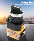 Momentary Rotary Selector Switch 2 Position Self Resetting 22mm Mounting Hole 10A 220V 380V Plastic Control Switch For Electromagnetic Starters Contactor Relays on rooftop background.