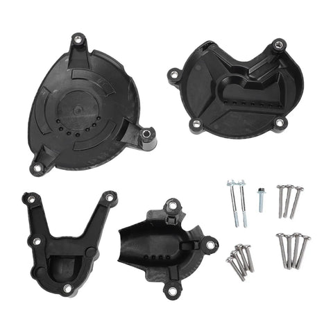Straight Forward Fiberglass Nylon Engine Cover Set Replacement For Bmw S1000R 2009 To 2016 with black fiberglass parts and screws.