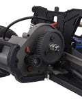 Close-up of installed 54T 0.8 32P Beefy Metal Spur Gear Set with pinions on 1/10 Traxxas Slash RC car