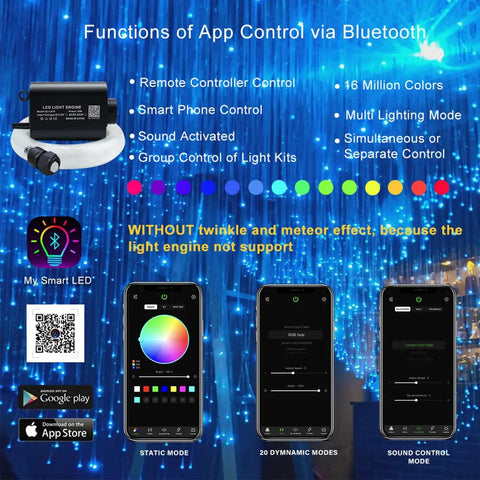 16W RGBW Fiber Curtain Lights Kit For Waterfall Backdrop app control features and interface examples
