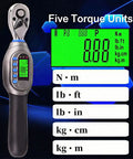 Digital Torque Wrench 1/4 Inch CRV Steel High Precision Electric Driver For Automotive And Bike Maintenance 13-265 Lb-In display with torque units.