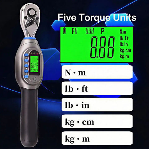 Digital Torque Wrench 1/4 Inch CRV Steel High Precision Electric Driver For Automotive And Bike Maintenance 13-265 Lb-In display with torque units.