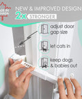 Adjustable Portable Door Lock With Heavy Duty Pet And Child Safety Latch showing hands adjusting gap size on a door.