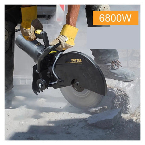 Heavy Workhorse Electric Circular Saw Packed With 6800W Knockout Motor Power And Smooth Adjustable Angle cutting through concrete.