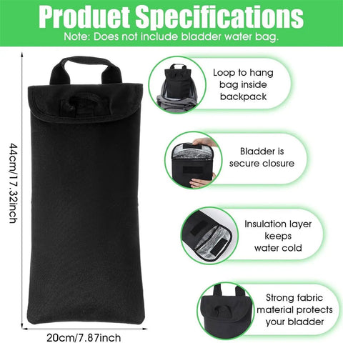 Durable Oxford Water Reservoir Protectors With Insulated Design for Backpacking and Cycling showing size and features
