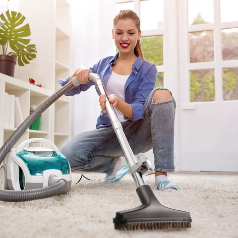 Woman using Vacuum Attachments Kit With Round Dust Brush And Floor Attachment, 1.25 Inch Hose Fits 25mm And 36mm on carpet