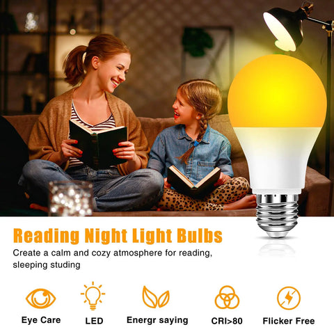 Amber A19 Light Bulbs 9W 60W Equivalent Soft Warm 1800K Dimmable Night Light Blue Light Blocking For Sleep Melatonin Support