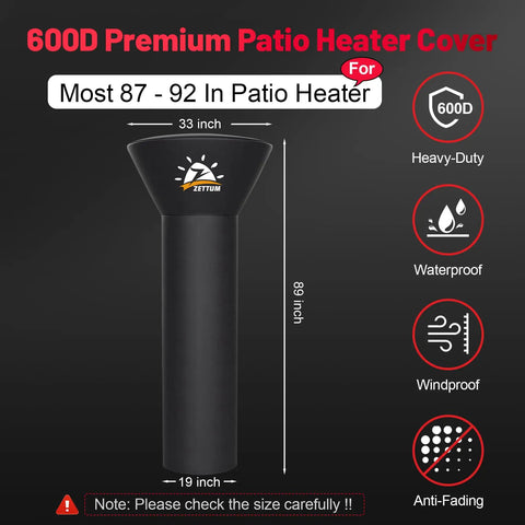 Waterproof Heavy Duty 600D Patio Heater Cover With Zipper Weatherproof Shield Fits 50,000 BTU Heaters From East Oak Hampton Bay Fire Sense And More 89 Inch Tall Dome Style Base Cover, dimensions shown