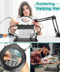Helping Hands Soldering Station With 10X Magnifying Glass And LED Light Four Magnetic PCB Holder Arms Non Slip Weighted Base.