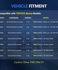 Vehicle fitment chart for Front CV Axle Replacement Kit for Sienna 2004 2005 2006 2007 2008 2009 2010 FWD 3.3L 3.5L