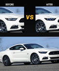 Ford Mustang Headlamp Upgrade With Sequential Animation, Slick Led Front Light comparison before and after installation
