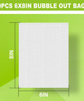 Clear Bubble Pouch Wrap 6x8 Inch Bags With Tough Double Walled Cushioning 50 Count display with dimensions shown
