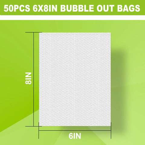 Clear Bubble Pouch Wrap 6x8 Inch Bags With Tough Double Walled Cushioning 50 Count display with dimensions shown