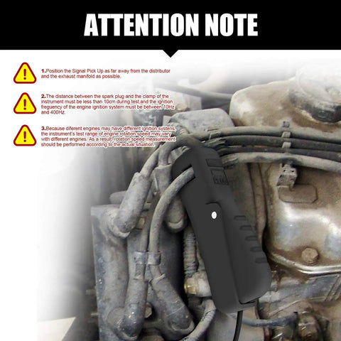 Inductive Pickup Clamp Lead for Automotive Multimeter Tachometer Sensor for Spark Plug Wire Gives You Engine RPM Readout From 600 To 12000 10 cm Detection Distance 400 Hz Max Frequency Ideal Companion For Automotive DMMs. clamp on spark plug wire in engine bay