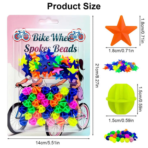 Packaged 72 Pack Colorful Bike Spoke Beads Kid Friendly Clip On Plastic Beads With Star And Round Shapes Multicolor Assorted Decor.