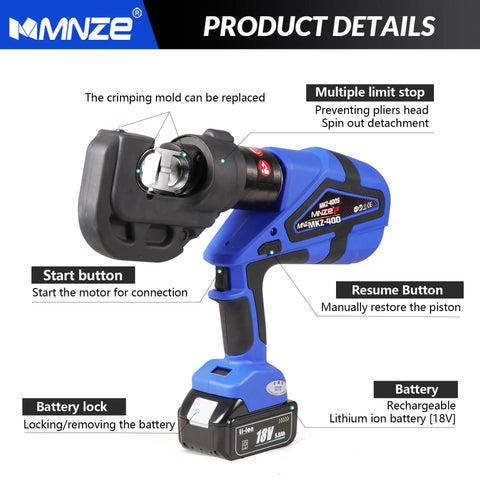 Heavy Hitter Rechargeable Electric Hydraulic Cable Lug Crimper Packs 12 Ton Punch For Quick Continuous Crimps, No Nonsense Wire Terminal Workhorse Kit With 12 Interchangeable Dies For Fast Pro Electrical Jobs