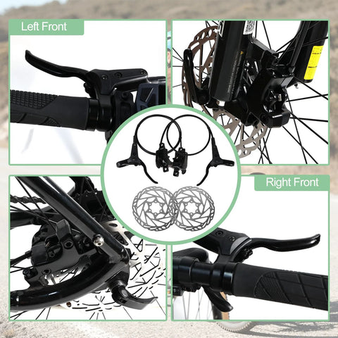 Bike hydraulic brake set for MTB with two 160mm six-bolt rotors, aluminum alloy levers, 2-piston calipers (front/rear)