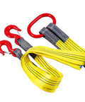 Lifting slings with hooks, two-leg bridle straps in yellow polyester webbing with gray sleeves and red hooks