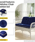 Oxford Blue Wicker Outdoor Cushions 3 Piece Set Replacement Cushions For Patio Loveseat And Chairs With Memory Foam Blend Comfort