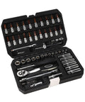 One Quarter Inch Socket Wrench Set With Premium Steel Ratchet Beefy High Torque Performance Mechanic Grade Tool Kit in case