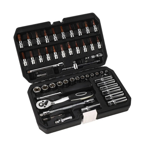One Quarter Inch Socket Wrench Set With Premium Steel Ratchet Beefy High Torque Performance Mechanic Grade Tool Kit in case