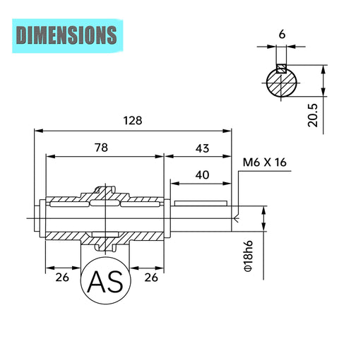 Technical drawing of Output Shaft For NMRV040 Worm Gear Box With Gaskets S Ring Corner Pin For Nema 34 Stepper Motor RV040.