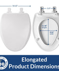 Elongated Slow Close Toilet Seat With Easy Clean Hinges Adjustable Front To Back Fit Wood Seat Made In USA White dimensions