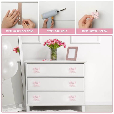Installation guide for Eight Piece Pink Bow Dresser Knob Set Cast Iron Drawer Pulls For Cabinets And Wardrobes
