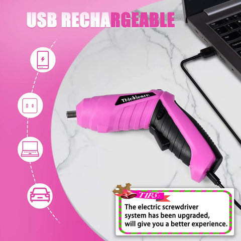 Pink 205-Piece Tool Kit For Gals USB electric screwdriver charging