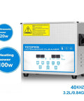 No Sweat Industrial Grade Heated Ultrasonic Cleaner System With Digital Touch Timer And Gentle Warm Vibration For Jewelry Carburetors And Auto Repair Gear 32 Liter Tank front view with display and control panel.