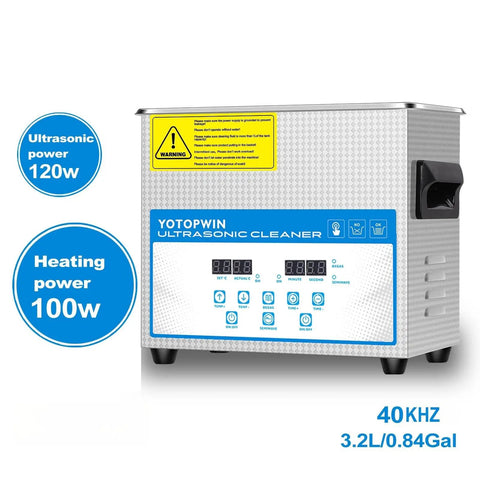 No Sweat Industrial Grade Heated Ultrasonic Cleaner System With Digital Touch Timer And Gentle Warm Vibration For Jewelry Carburetors And Auto Repair Gear 32 Liter Tank front view with display and control panel.