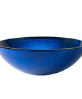 Round Blue Glass Vessel Bathroom Sink For Above Counter Installations With Easy To Clean Smooth Interior Durable Scratch Resistant Surface GV204