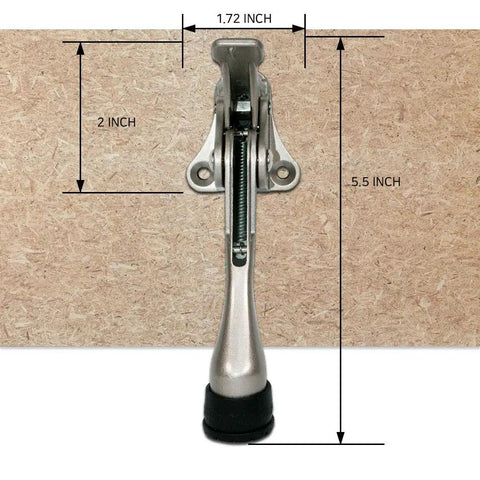 Heavy Duty Kickdown Door Stopper Set Of Four Built Tough Bottom Door Holders with adjustable rubber pad measuring 5.5 inches.