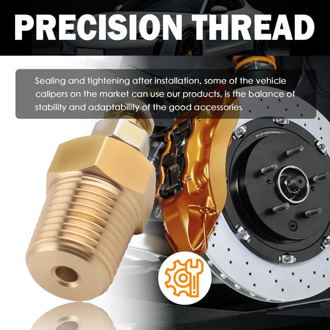 Close-up of Heavy Duty Four Piece Brake Bleeder Screw Kit With NPT Copper Bases for precision thread installation.