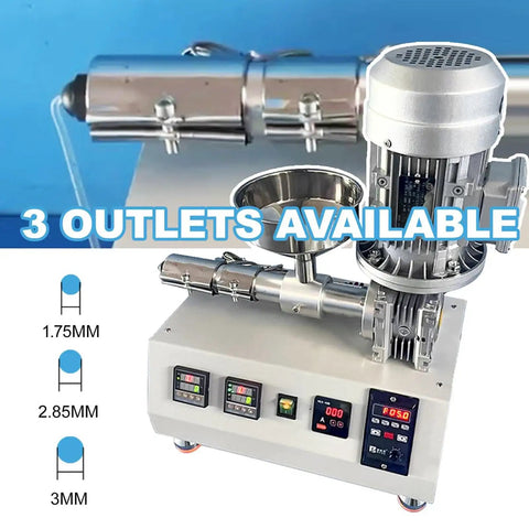 Ready To Roll Desktop 3D Printer Filament Maker Machine With Straightforward Diameter Tweaks And Top Notch Pid Temperature Regulation For Smooth Abs Tpu Petg Pellet Extrusion Work showcasing three outlets and control panels.