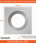 Rock Solid 11mm Square Carbide Roughing Inserts With Mounting Screws For Mini Woodturning Lathes, showing 11mm square cutter with a central hole.