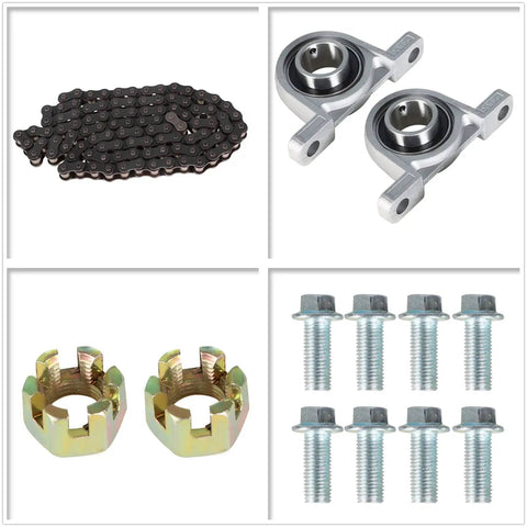 Components of 32 Inch Go Kart ATV Rear Axle Assembly Kit With Shaft Hub Chain And Brake Master Cylinder Replacement For 6 To 10 Wheels