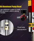 Close-up of solid aluminum pump head of Portable Pneumatic Grease Gun With 50 to 1 High Pressure, showing durable design.