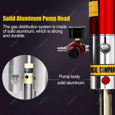 Close-up of solid aluminum pump head of Portable Pneumatic Grease Gun With 50 to 1 High Pressure, showing durable design.