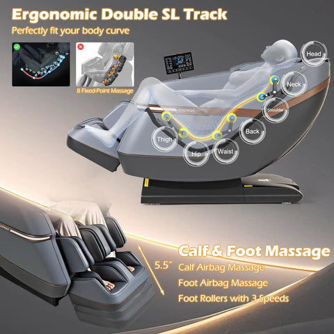 Zero Gravity Full Body Massage Chair Featuring SL Track Kneading Heated Lumbar Padding Built In Airbags Smart Voice Activation Auto Body Scan For Instant Muscle Recovery And Top Tier Daily Chill Vibes In Grey