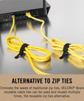Eco Friendly 5 Inch Small Cable Tie Straps Black Three Eighths Inch Wide Reusable Cord Ties 50 Pack securing yellow cables