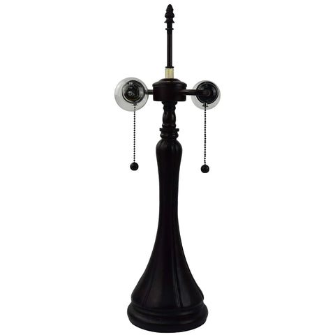 Dark brown base of Tiffany Style Floral Glass Table Lamp With Amber Glow Cozy Vintage Vibe Yellow Stained Glass Shade Banker Inspired