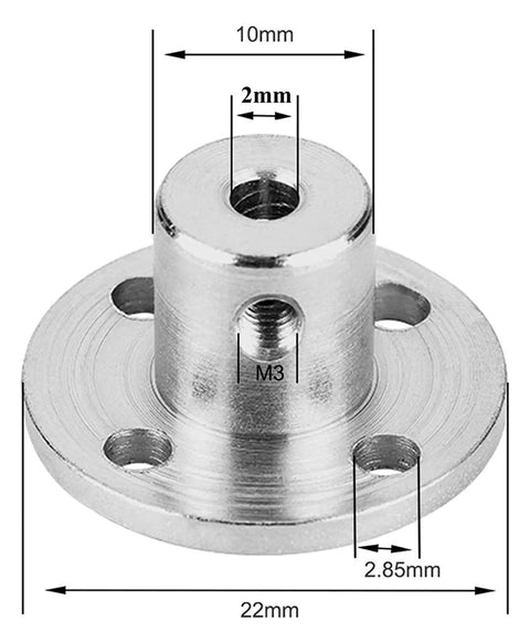 2mm flange coupling connector with dimensions for RC model motors, part of 4 Pcs 2mm Flange Coupling Connectors For RC Model Motors Rigid Guide Shaft Axis Fittings DIY Accessory Pack Ideal For Airplane Boat Marine Hobby Projects Durable Upgrade For Serious RC Hobbyists